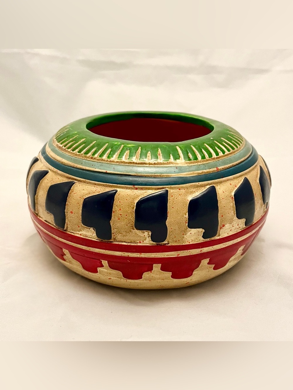 Native American Tribal Design Ceramic Bowl, Vintage EUC